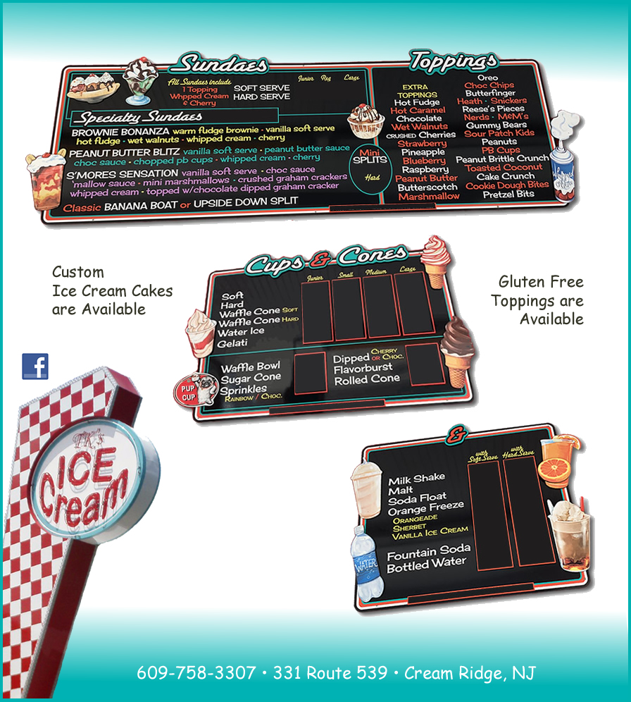 TK's Ice Cream Menu Boards